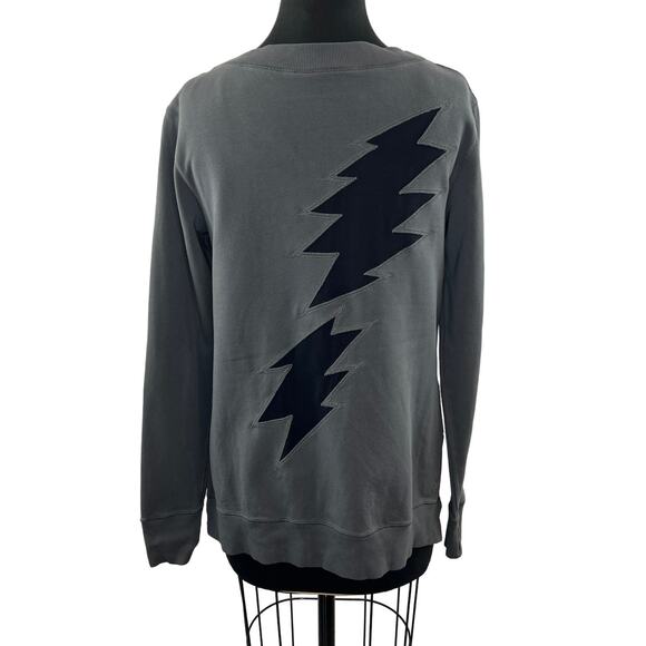 NANCY ROSE Gray Lightning Bolt Top Cotton Side Slit Crew Neck Performance Size 4 - Picture 1 of 10